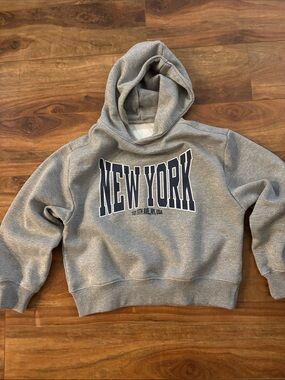 Zara Gray Hooded Sweatshirt with Navy NEW YORK Graphic